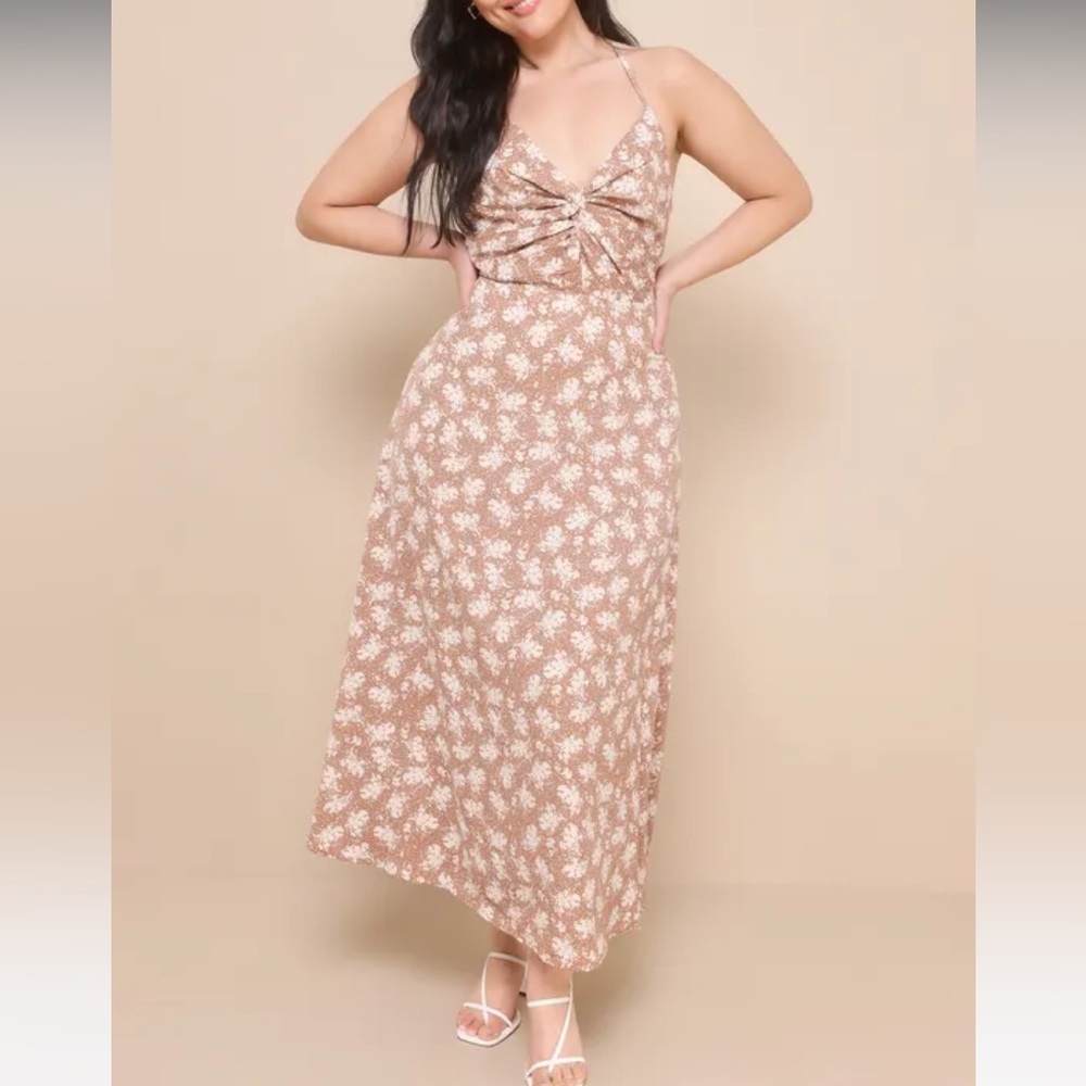 Picturesque Moments Brown Floral Print Strappy Maxi Dress